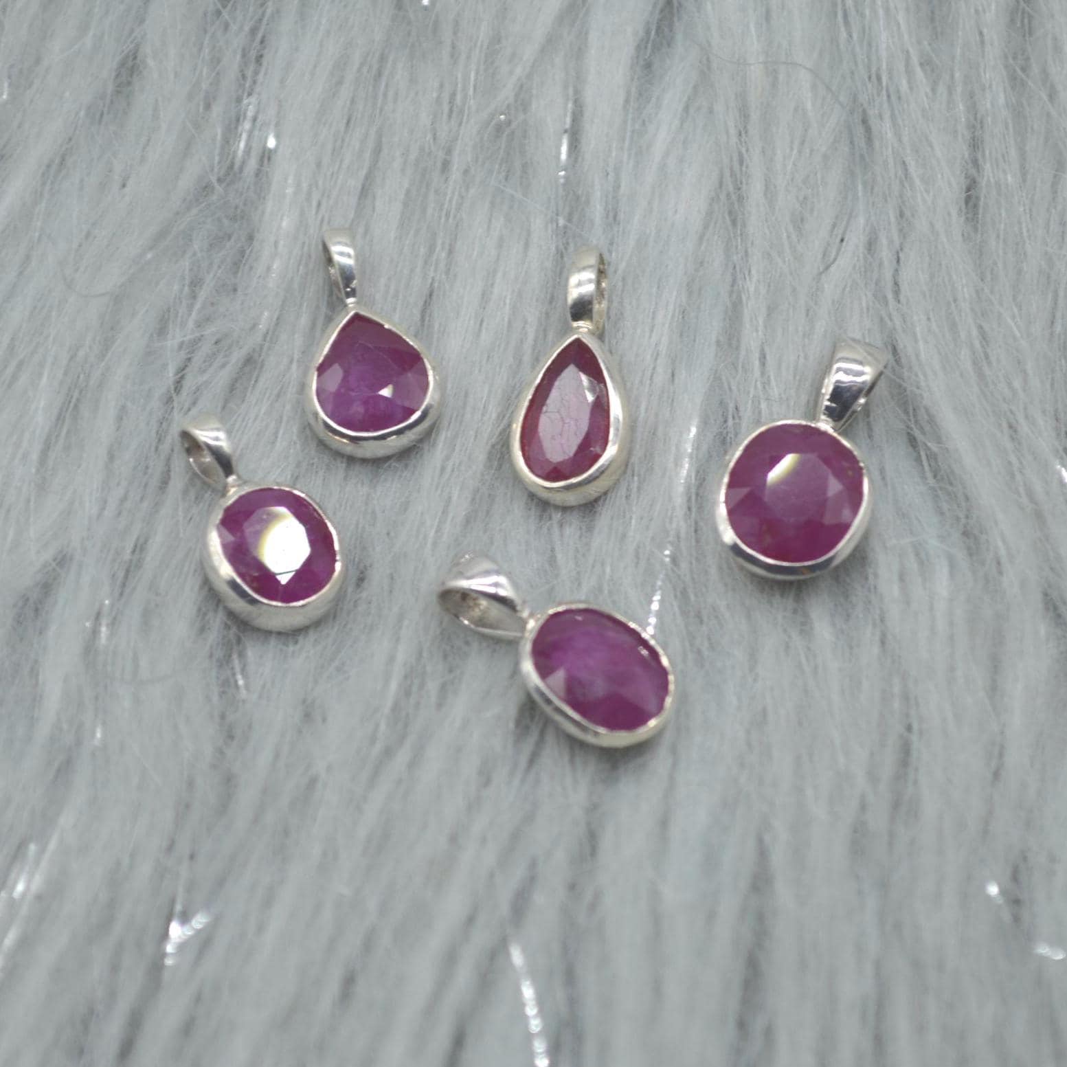 Sterling Silver Ruby Pendant: July Birthstone, Chain Necklace, Red Gemstone, Oval or Teardrop