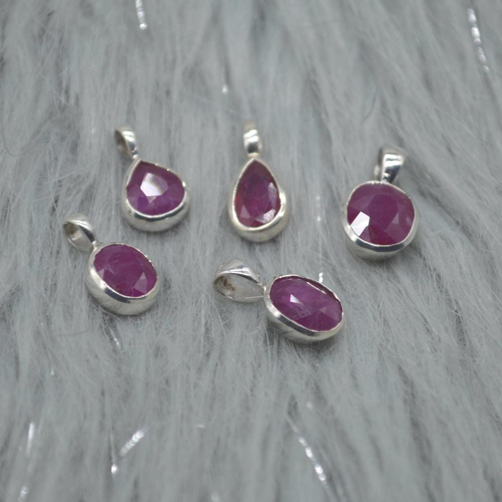 Sterling Silver Ruby Pendant: July Birthstone, Chain Necklace, Red Gemstone, Oval or Teardrop