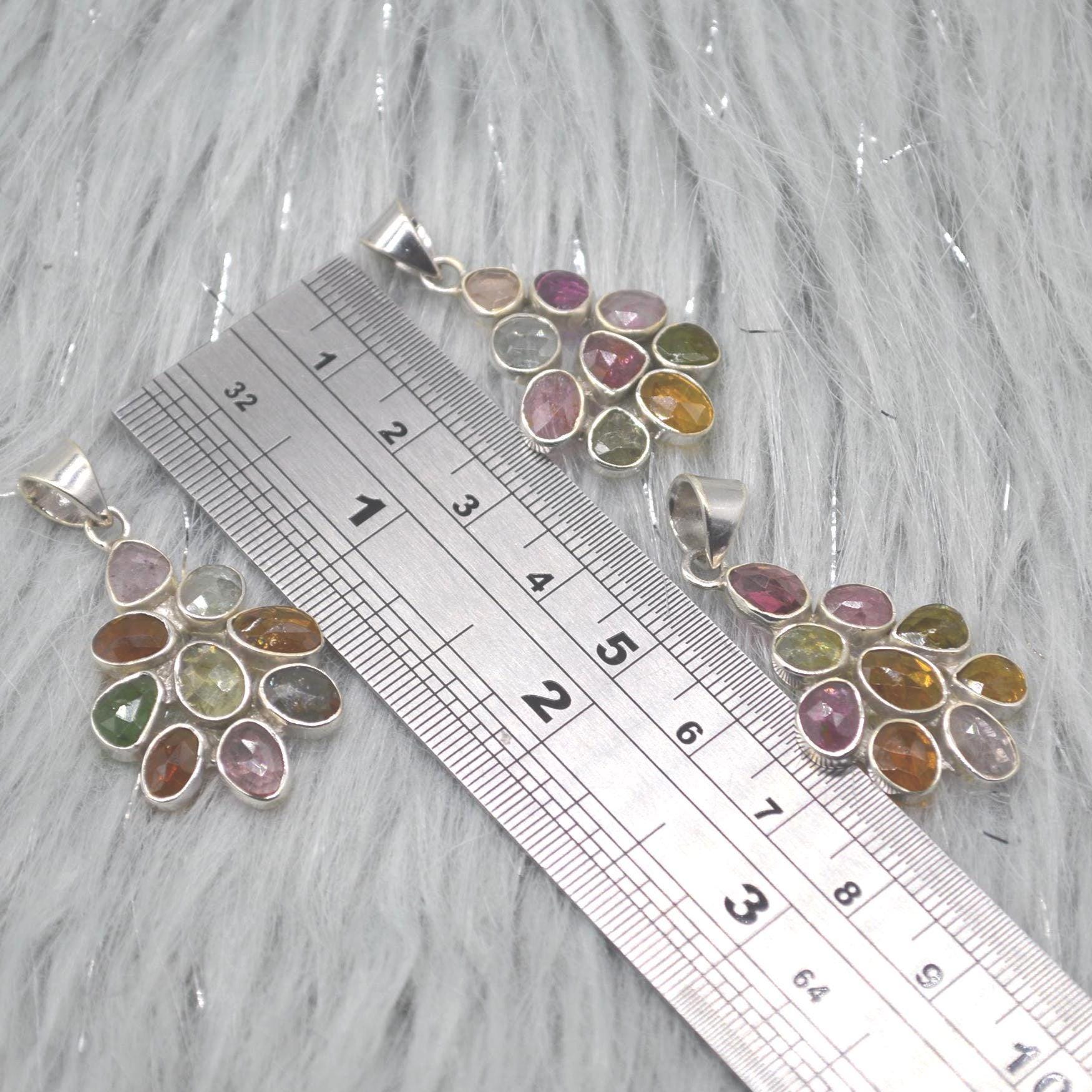 Mixed Tourmaline Pendant: Sterling Silver, Green Yellow Pink Gemstone, October Birthstone
