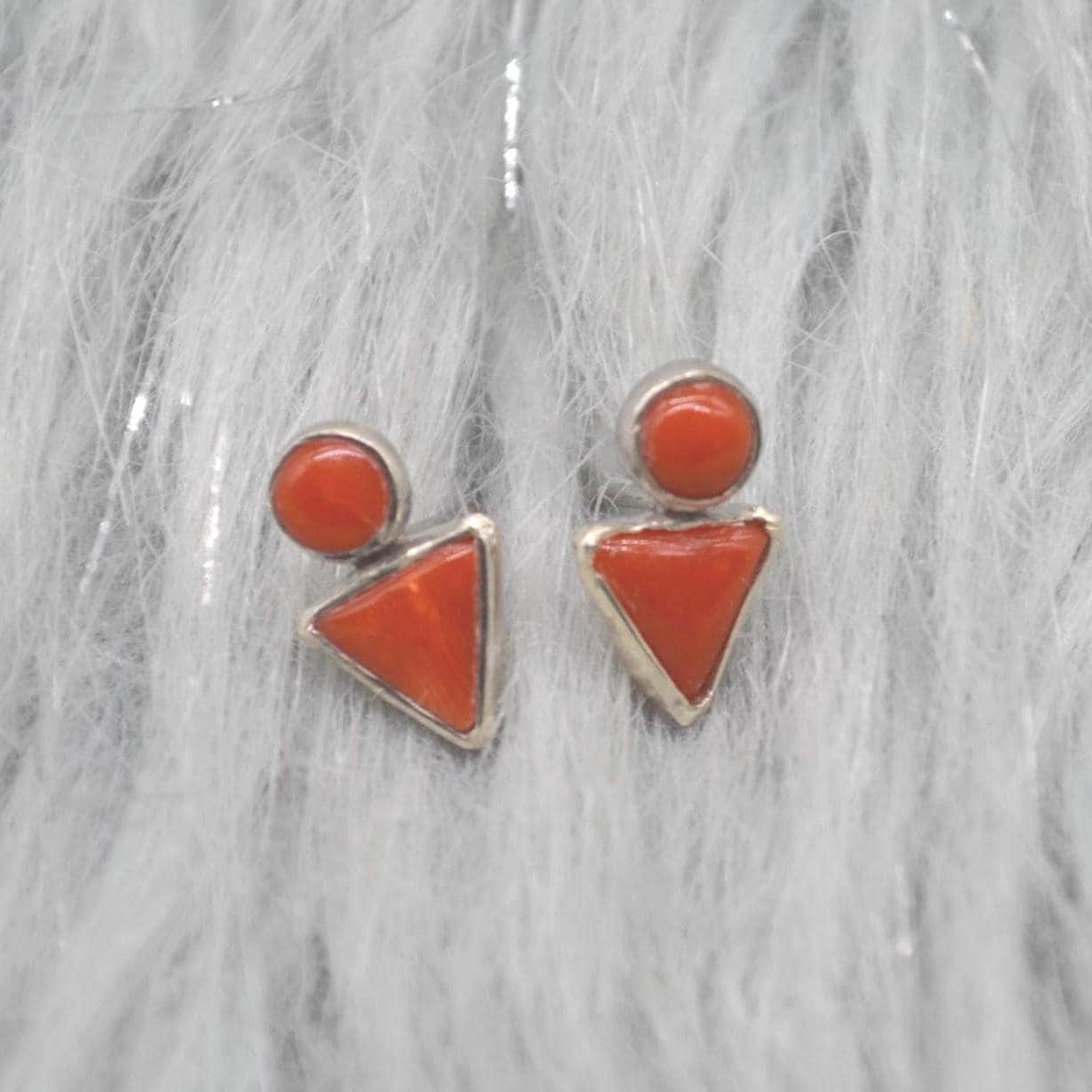 Red Coral Silver Stud Earrings: Dainty Gemstone Jewelry, Minimalist Sterling Silver Drop