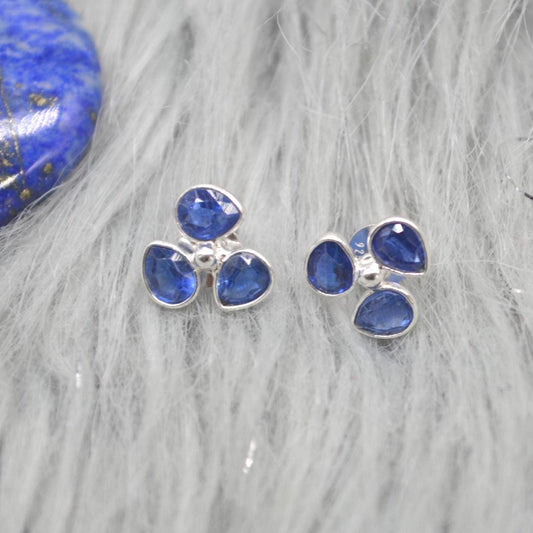 Tanzanite, Emerald Stud Earrings: Sterling Silver, May, December Birthstone