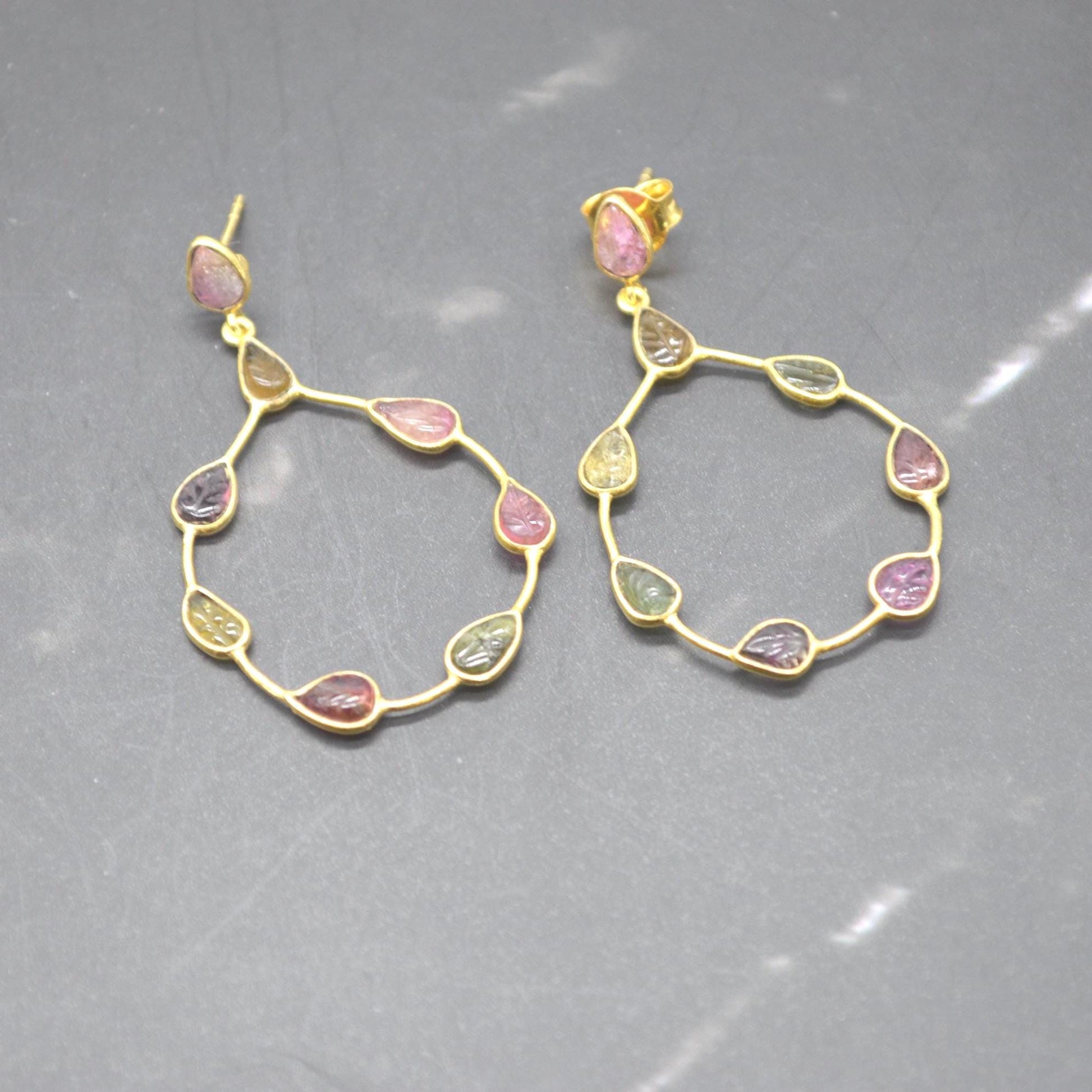 Pink Green Tourmaline Earrings: Sterling Silver Dangle Drop, October Birthstone, Gemstone Jewelry