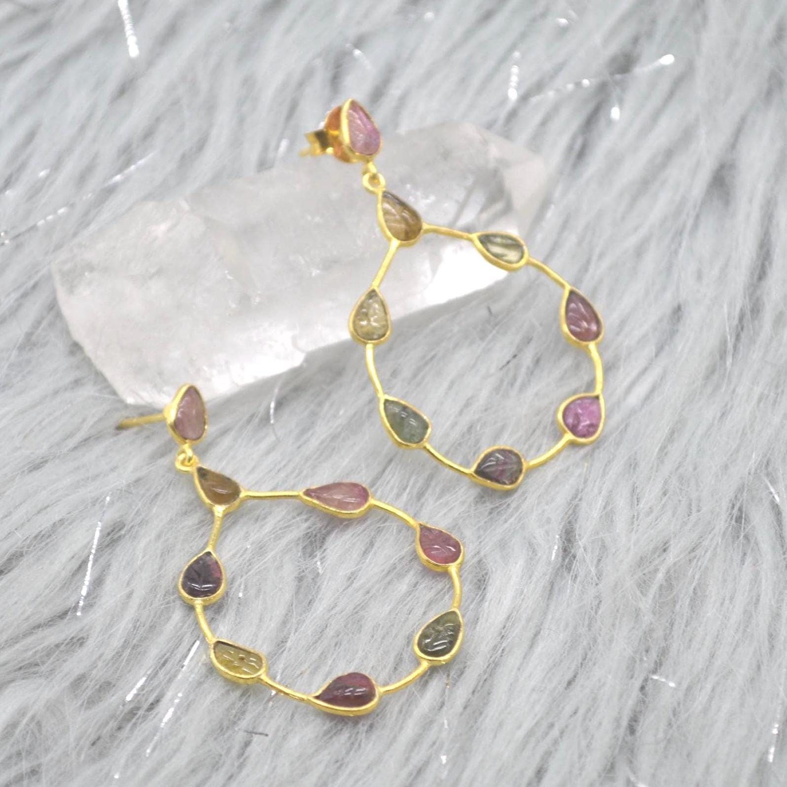 Pink Green Tourmaline Earrings: Sterling Silver Dangle Drop, October Birthstone, Gemstone Jewelry