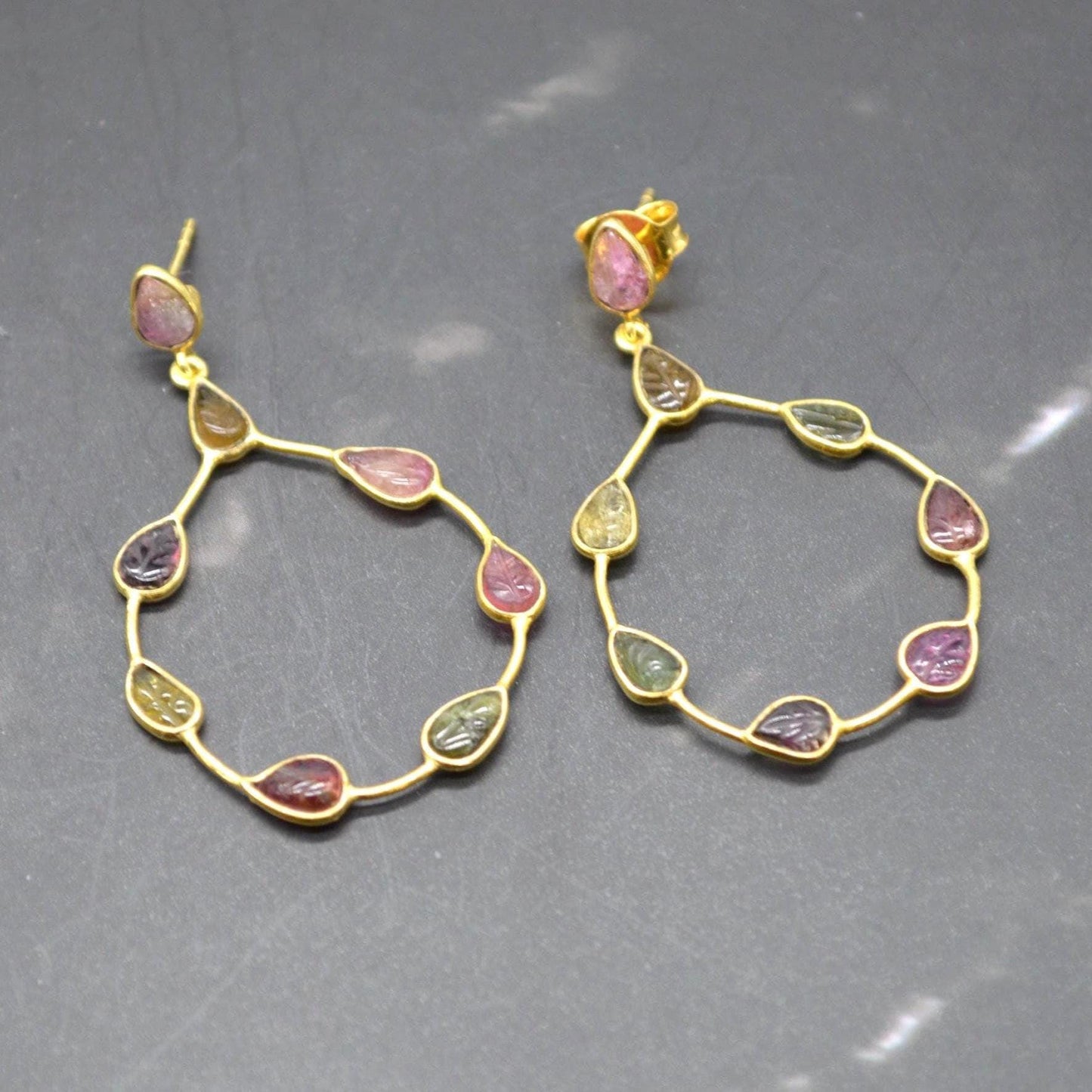 Pink Green Tourmaline Earrings: Sterling Silver Dangle Drop, October Birthstone, Gemstone Jewelry