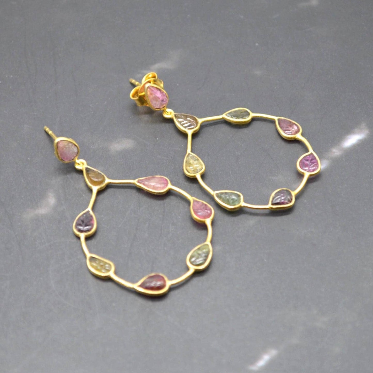 Pink Green Tourmaline Earrings: Sterling Silver Dangle Drop, October Birthstone, Gemstone Jewelry