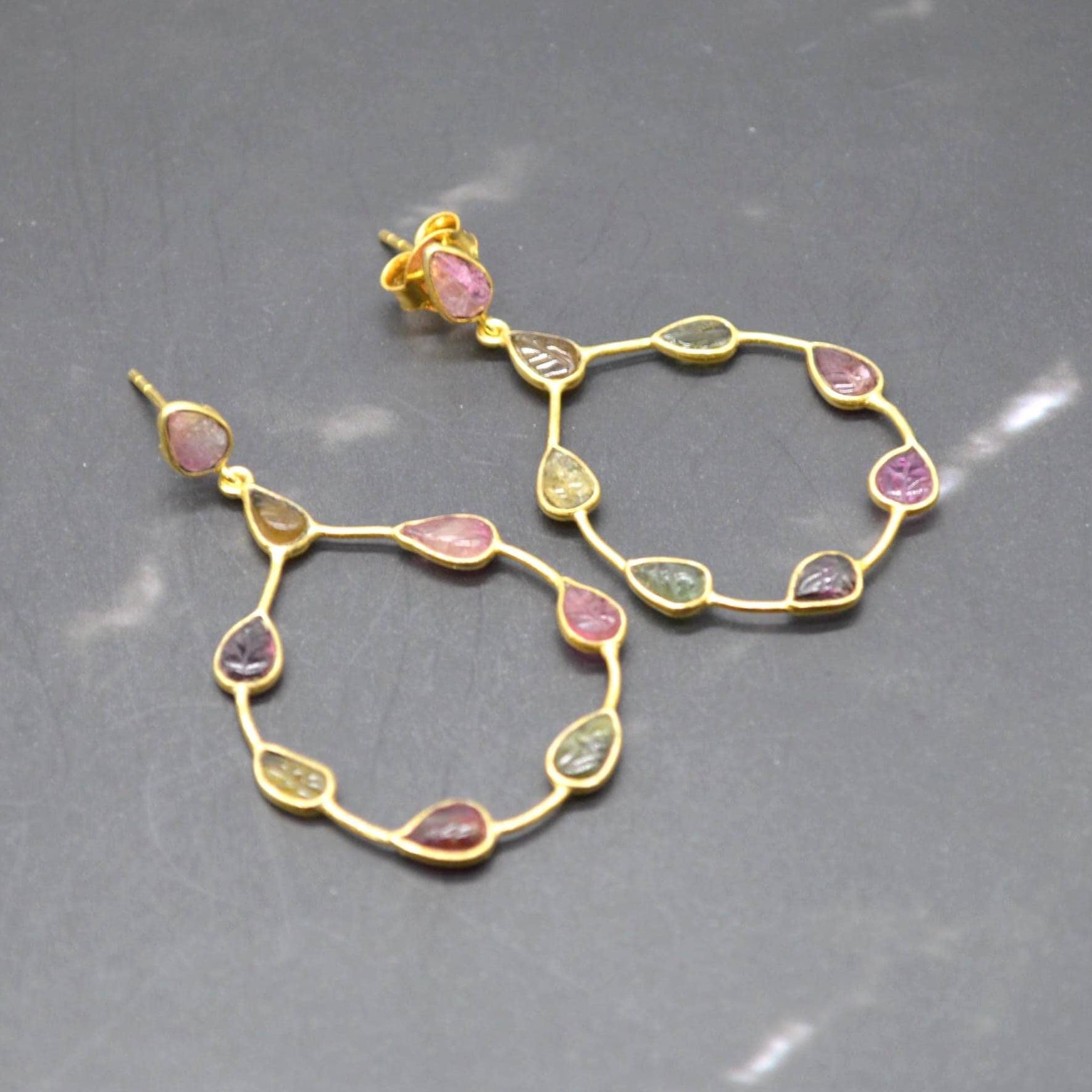 Pink Green Tourmaline Earrings: Sterling Silver Dangle Drop, October Birthstone, Gemstone Jewelry