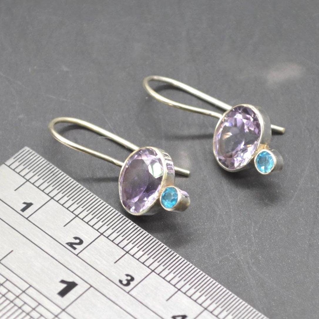 Amethyst Apatite Sterling Silver Earrings: Dangle Drop, February Birthstone
