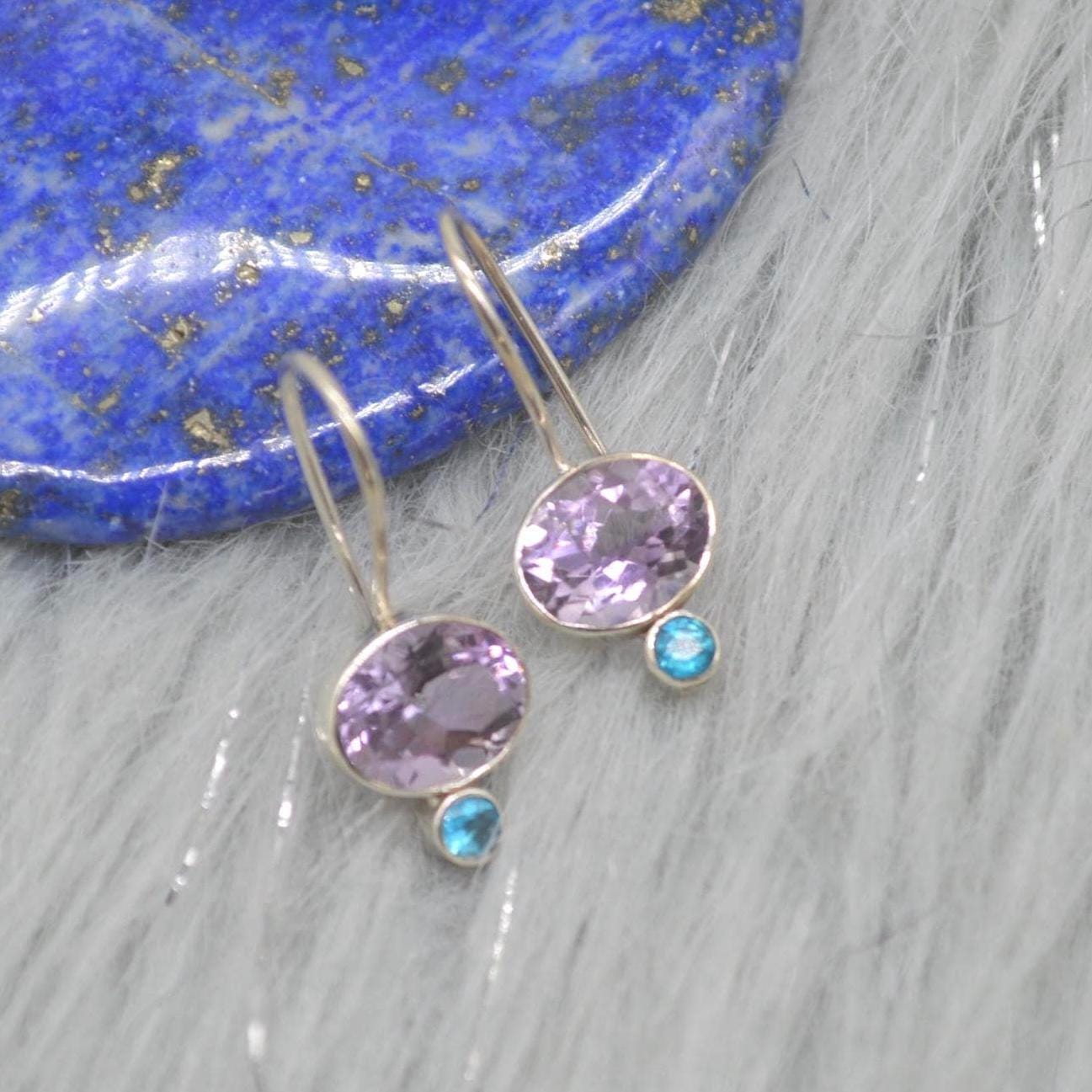 Amethyst Apatite Sterling Silver Earrings: Dangle Drop, February Birthstone