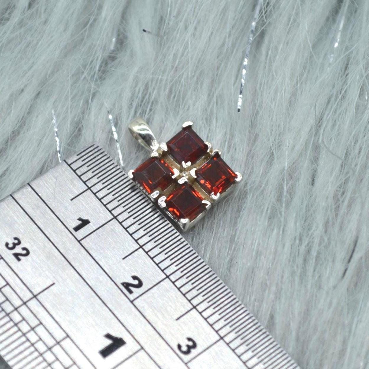 Red Garnet Square Pendant Necklace: Sterling Silver