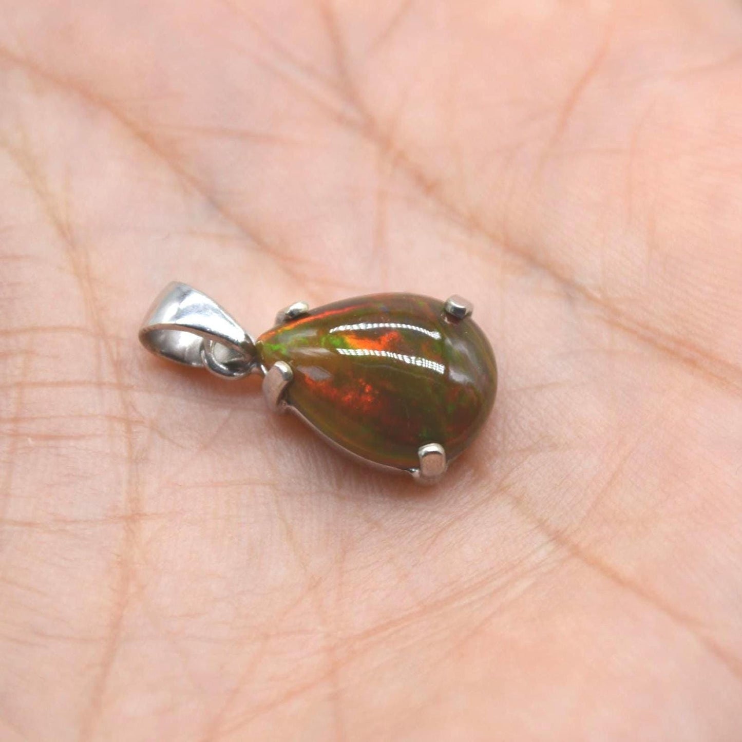 Black Fire Opal Pendant Necklace: Sterling Silver