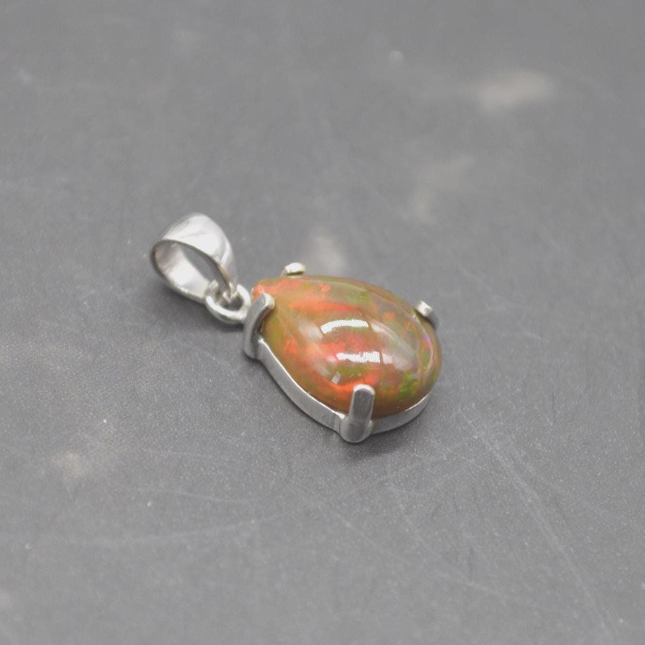 Black Fire Opal Pendant Necklace: Sterling Silver