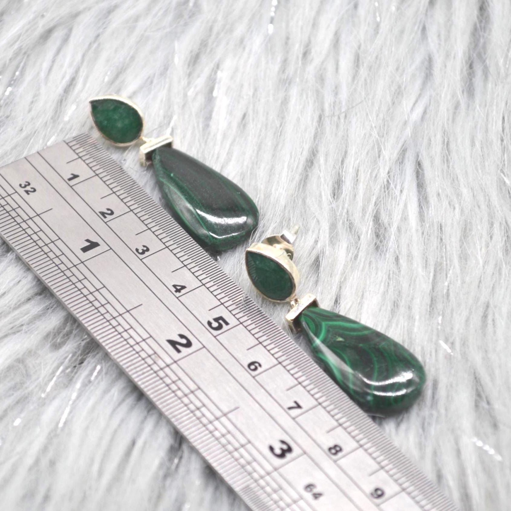 Green Onyx, Malachite Earrings: Sterling Silver, Green Gemstone Drop