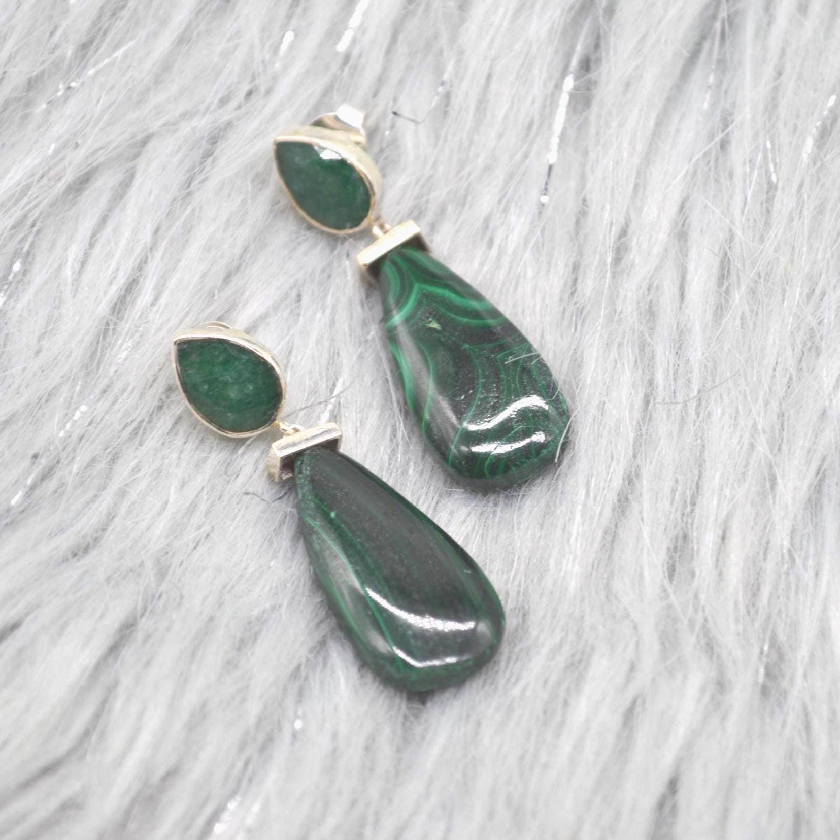 Green Onyx, Malachite Earrings: Sterling Silver, Green Gemstone Drop