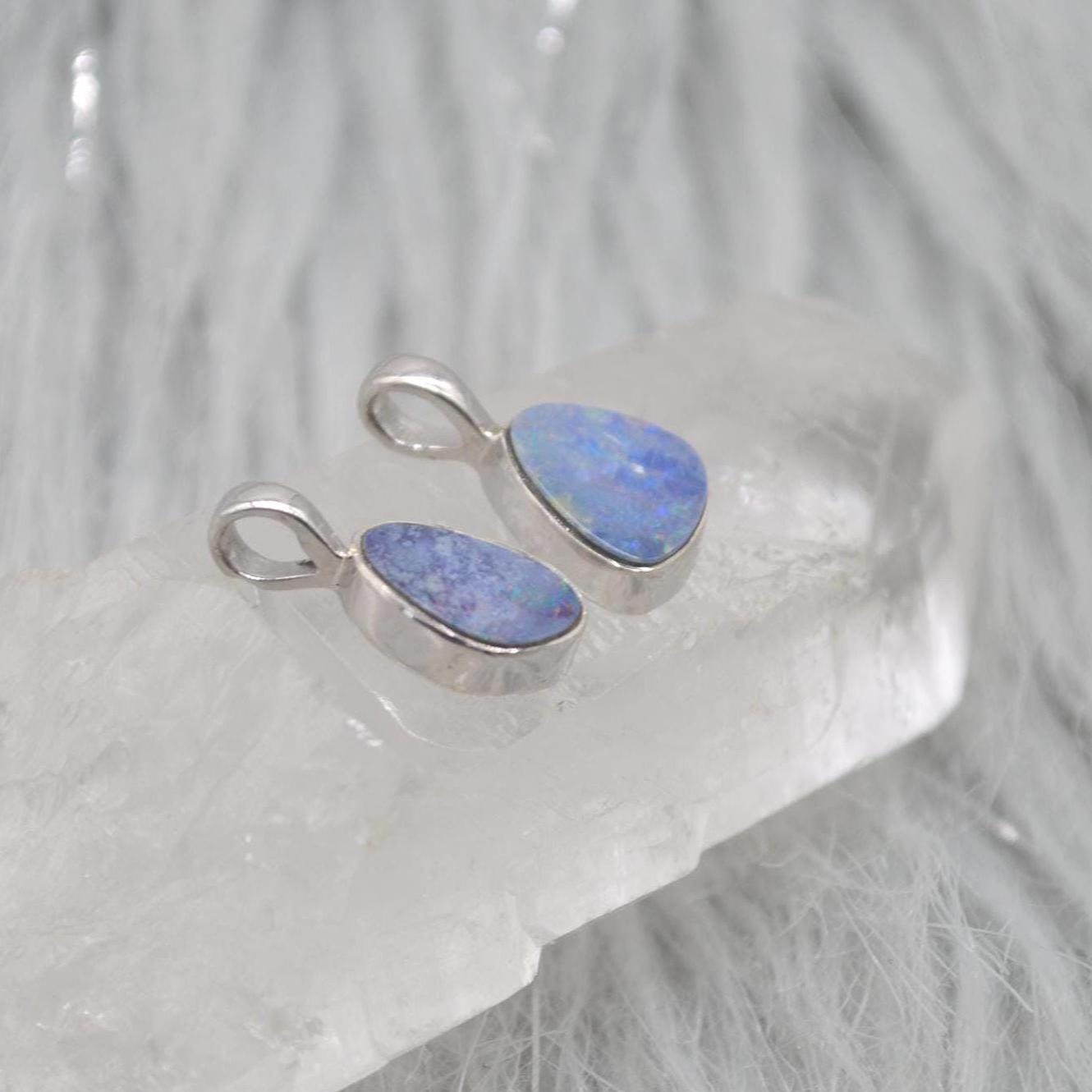 Blue Opal Pendant Necklace: Sterling Silver