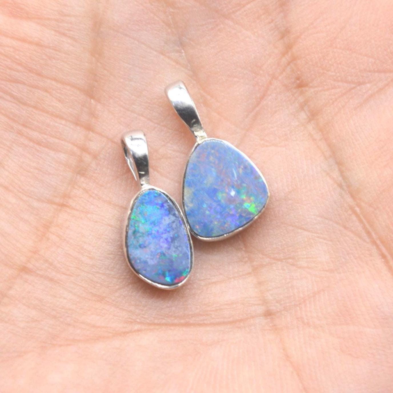 Blue Opal Pendant Necklace: Sterling Silver