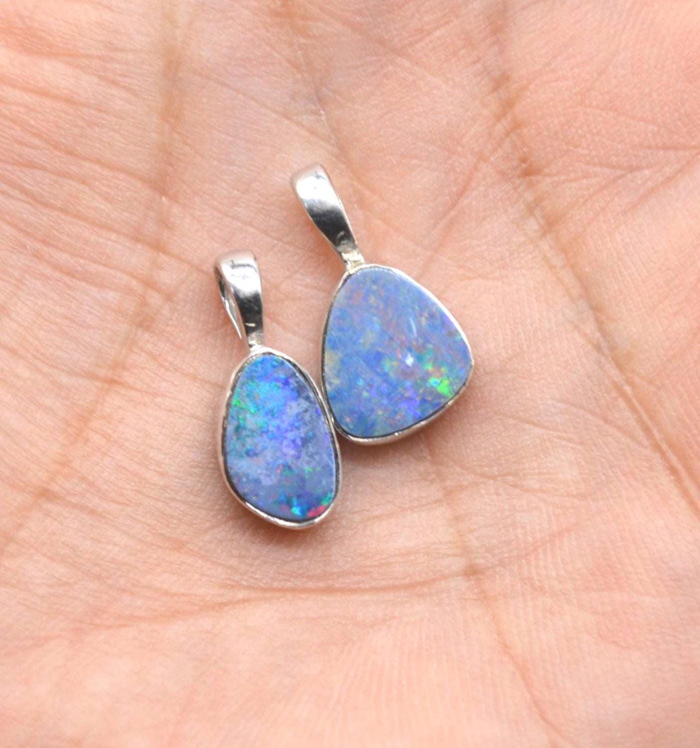 Blue Opal Pendant Necklace: Sterling Silver