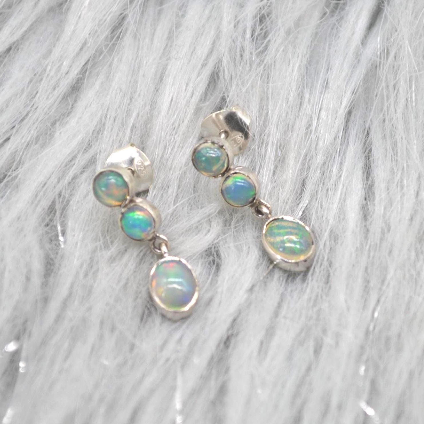 White Fire Opal Earrings: Sterling Silver Dangle Drop