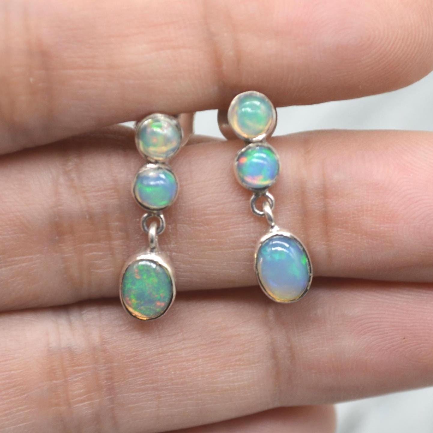 White Fire Opal Earrings: Sterling Silver Dangle Drop