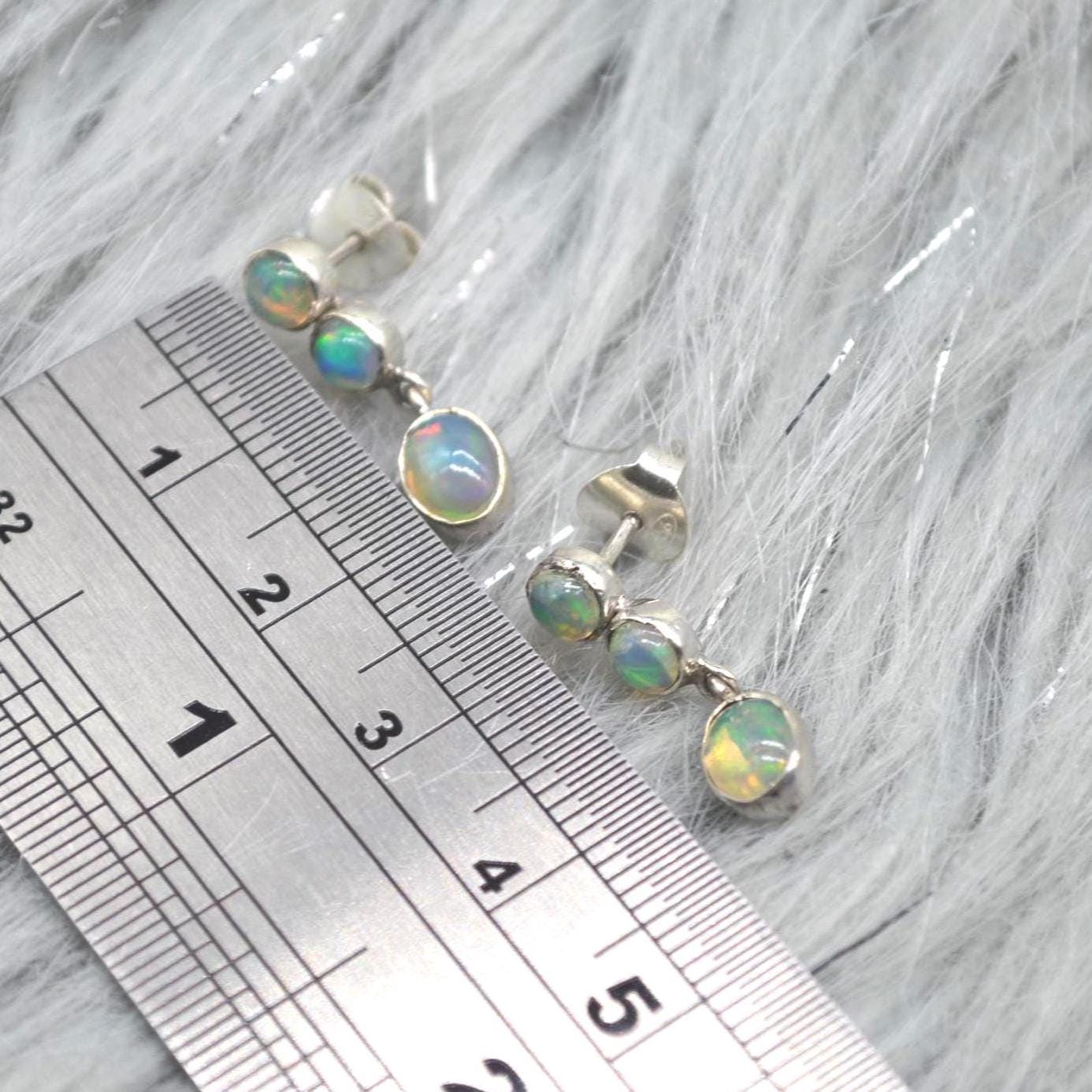 White Fire Opal Earrings: Sterling Silver Dangle Drop
