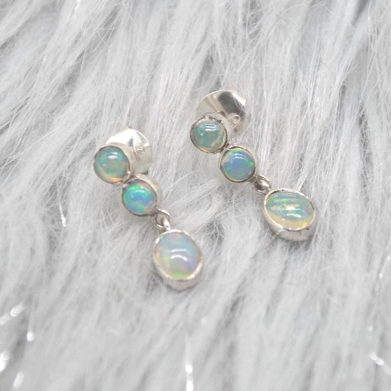 White Fire Opal Earrings: Sterling Silver Dangle Drop