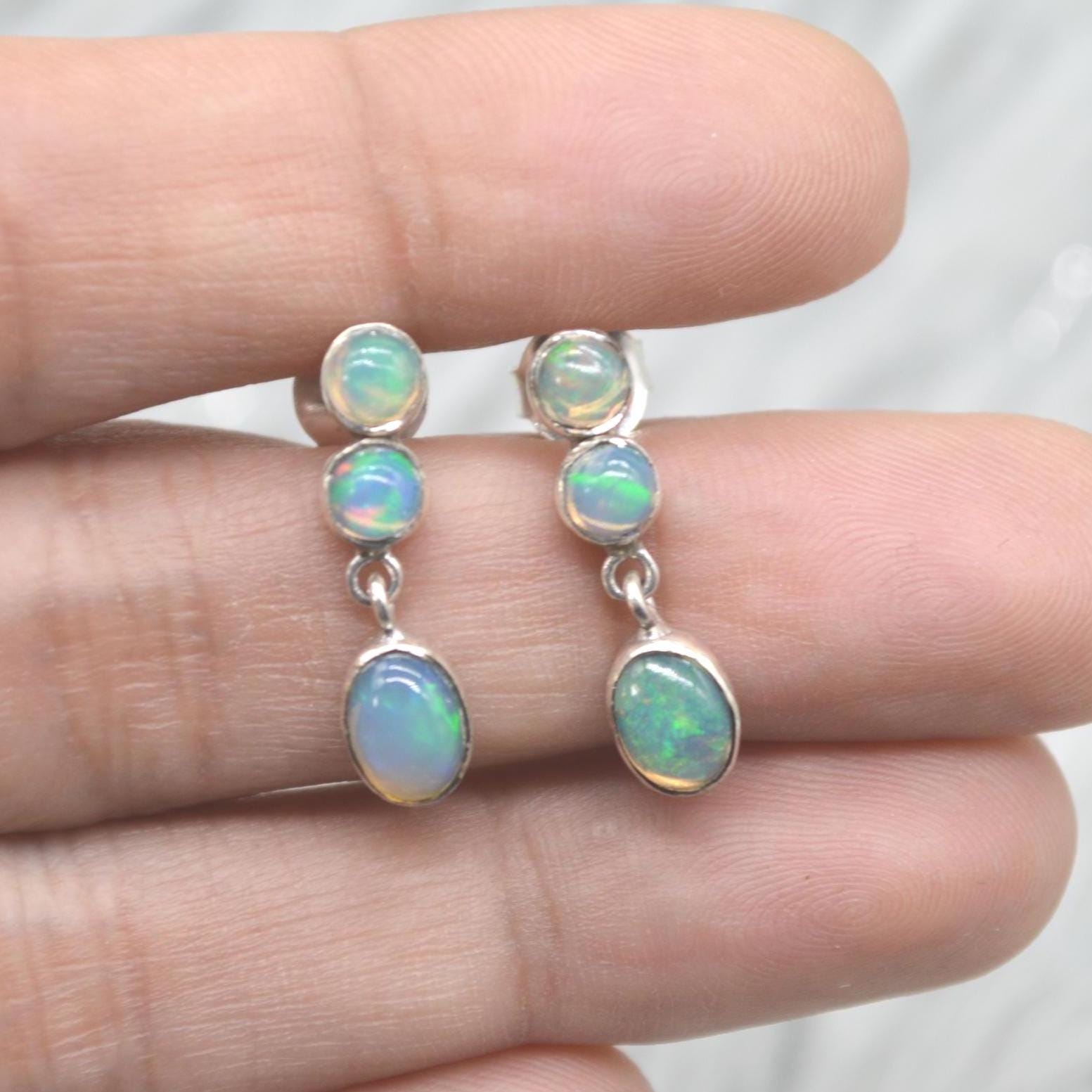 White Fire Opal Earrings: Sterling Silver Dangle Drop