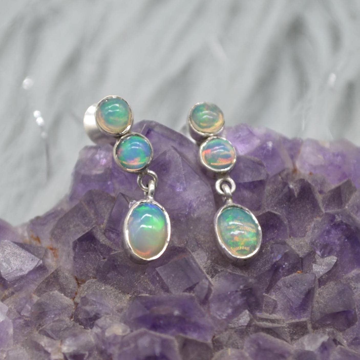 White Fire Opal Earrings: Sterling Silver Dangle Drop