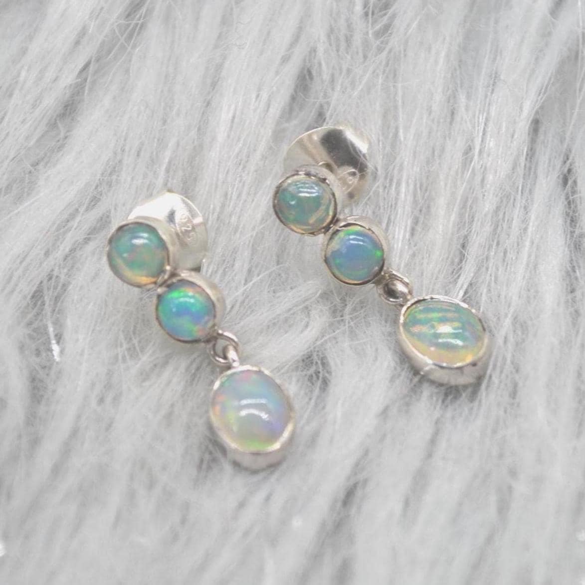 White Fire Opal Earrings: Sterling Silver Dangle Drop