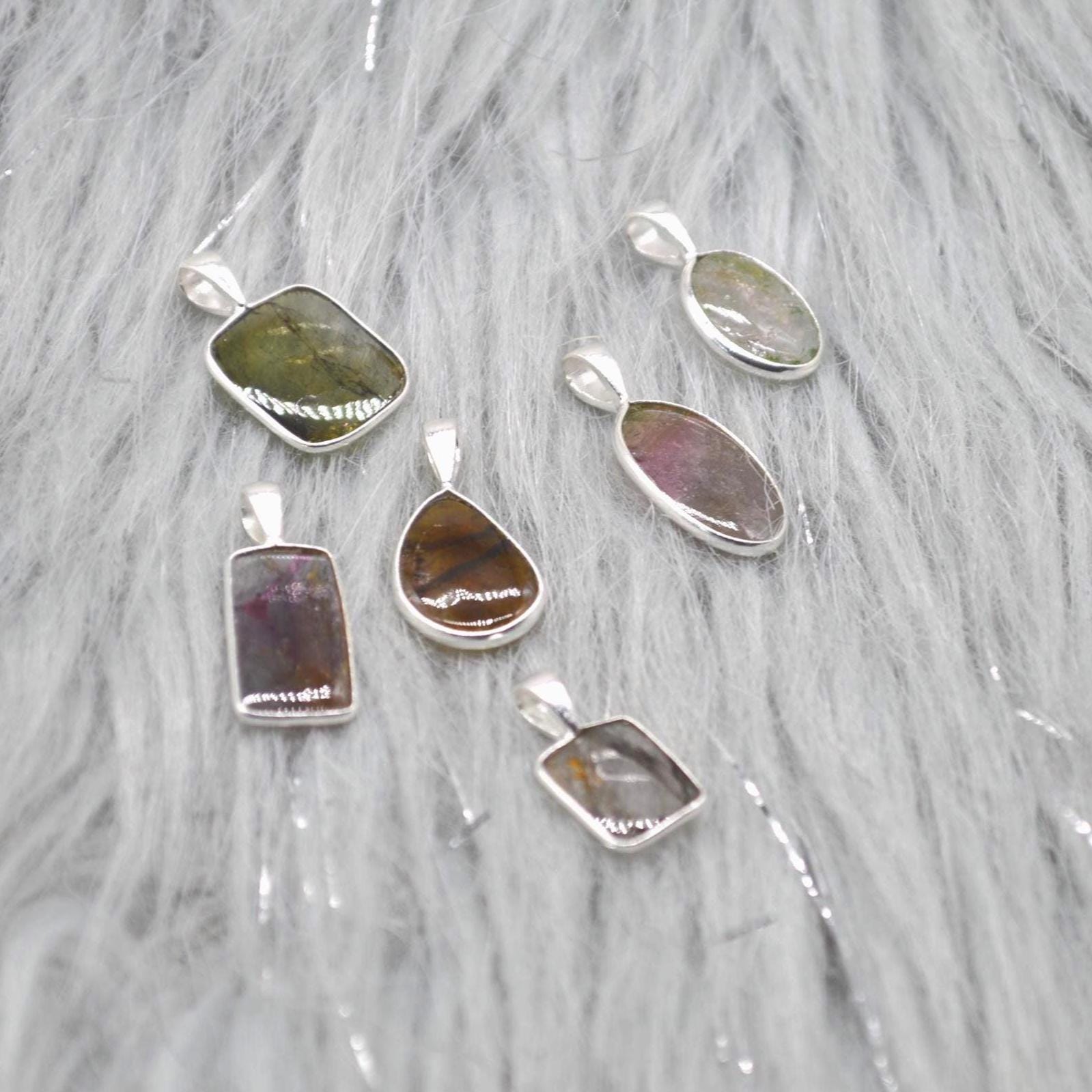 Watermelon Tourmaline Pendant Necklace: Sterling Silver, October Birthstone