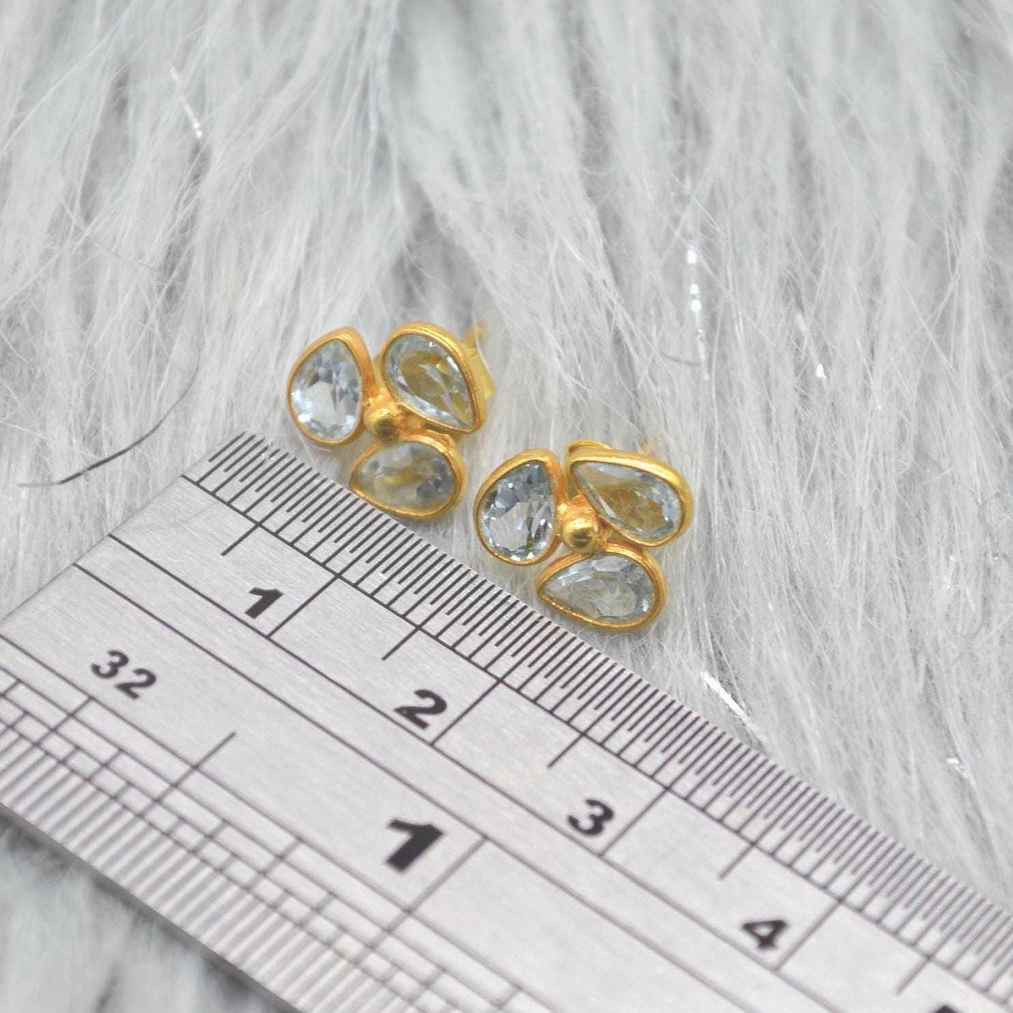 Aquamarine Gold Stud Earrings: Sterling Silver, March Birthstone