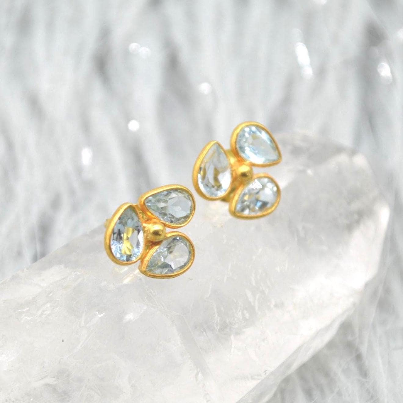Aquamarine Gold Stud Earrings: Sterling Silver, March Birthstone
