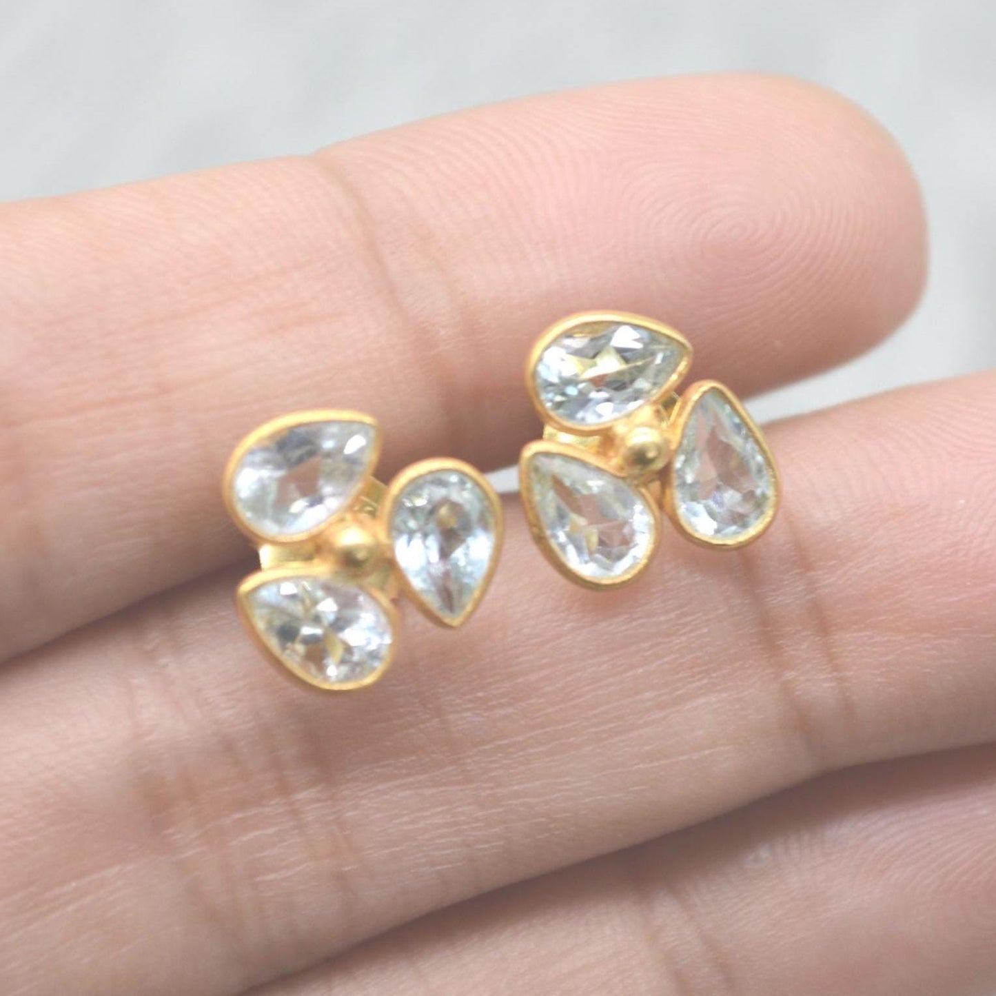 Aquamarine Gold Stud Earrings: Sterling Silver, March Birthstone