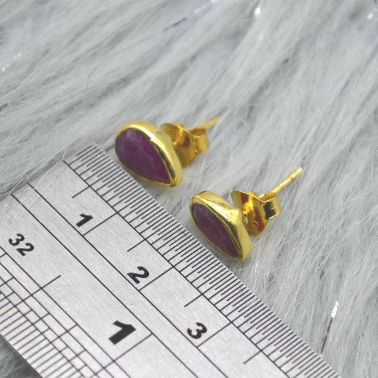 Red Ruby Gold Stud Earrings: Sterling Silver, Minimalist July Birthstone Jewelry