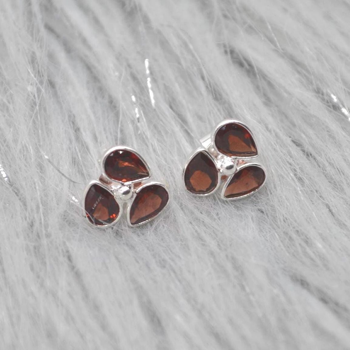 Garnet Stud Earrings: Sterling Silver, January Birthstone, Red Gemstone Jewelry