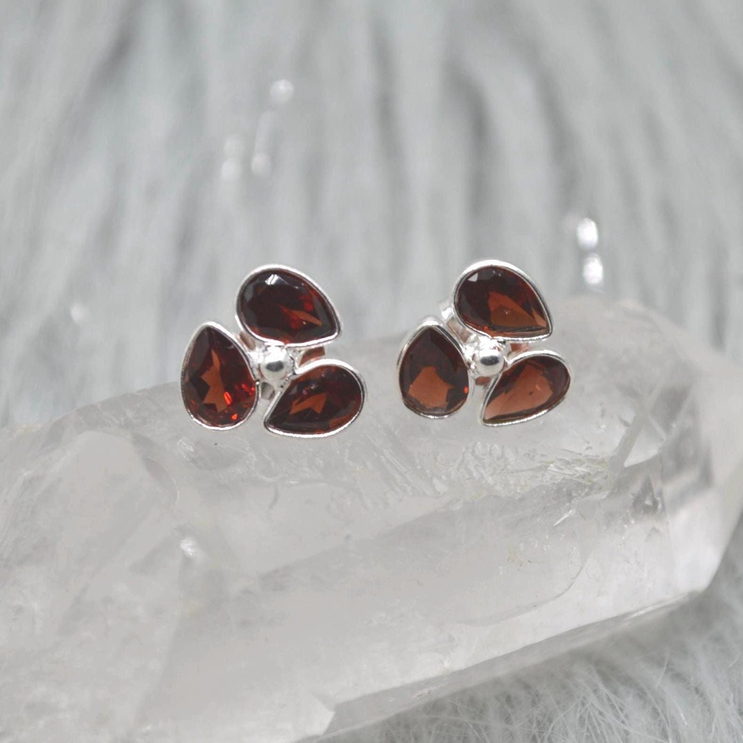 Garnet Stud Earrings: Sterling Silver, January Birthstone, Red Gemstone Jewelry