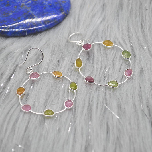 Pink Green Tourmaline Earrings: Sterling Silver Dangle Drop, October Birthstone, Gemstone Jewelry