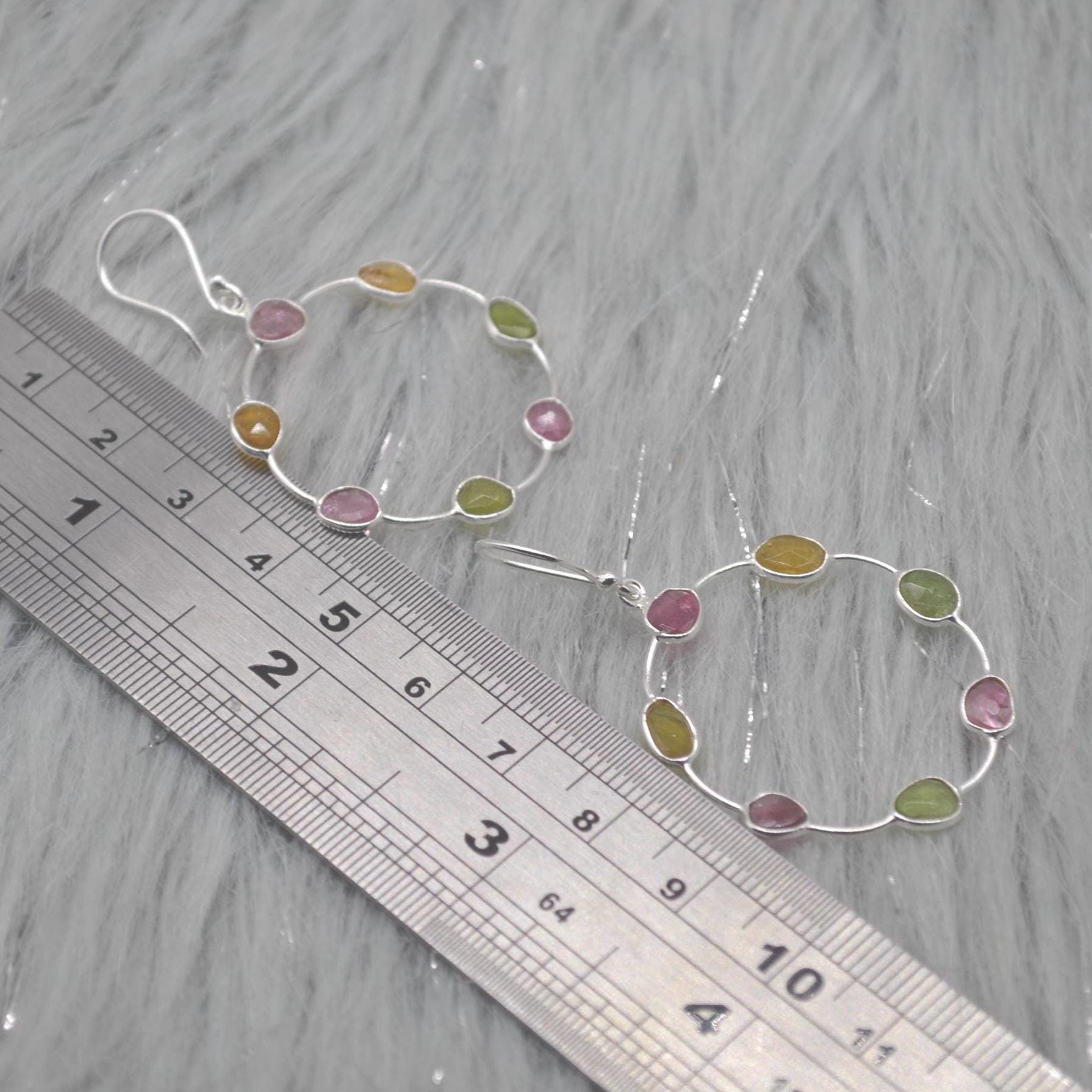 Pink Green Tourmaline Earrings: Sterling Silver Dangle Drop, October Birthstone, Gemstone Jewelry