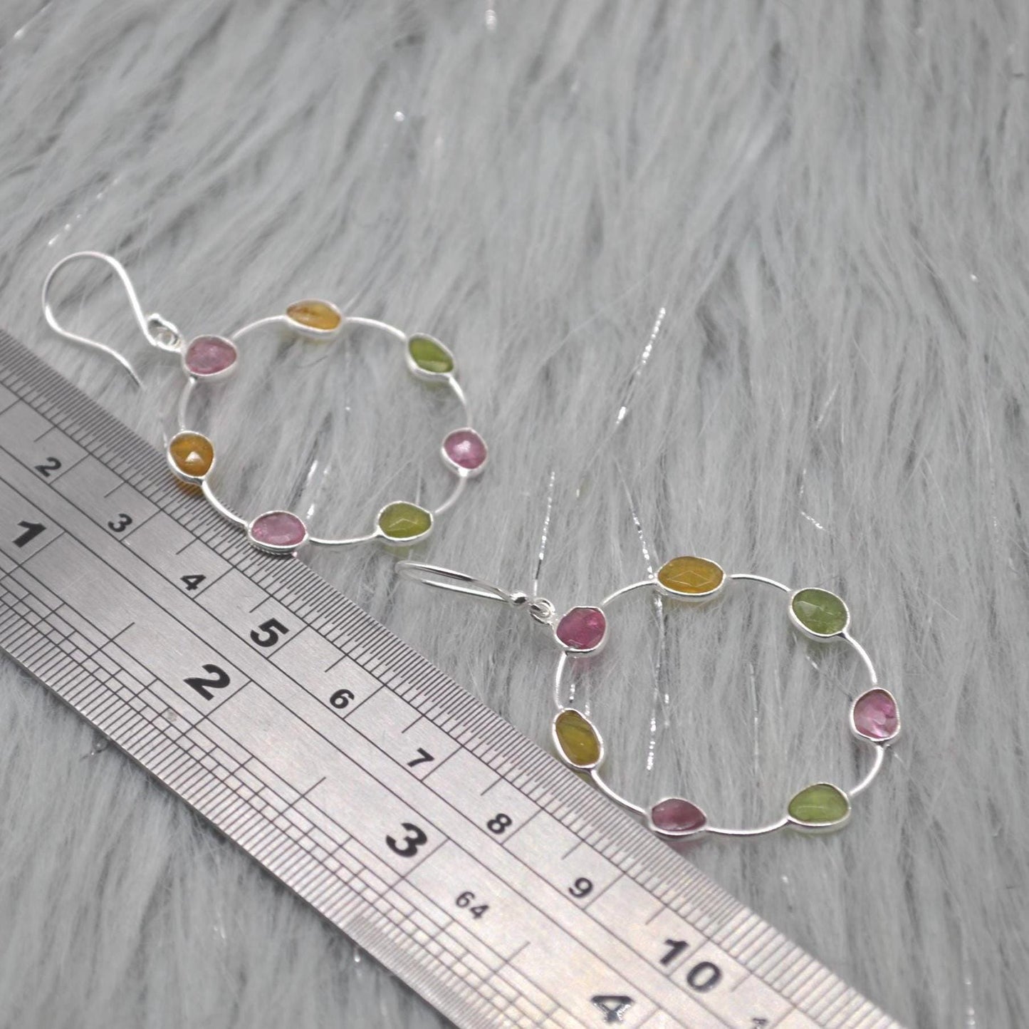Pink Green Tourmaline Earrings: Sterling Silver Dangle Drop, October Birthstone, Gemstone Jewelry