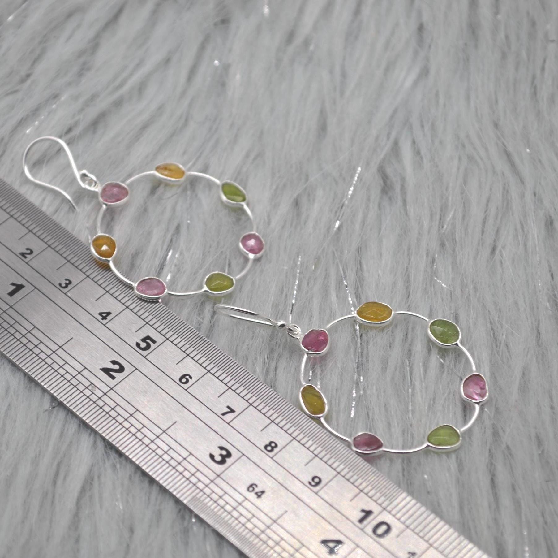 Pink Green Tourmaline Earrings: Sterling Silver Dangle Drop, October Birthstone, Gemstone Jewelry