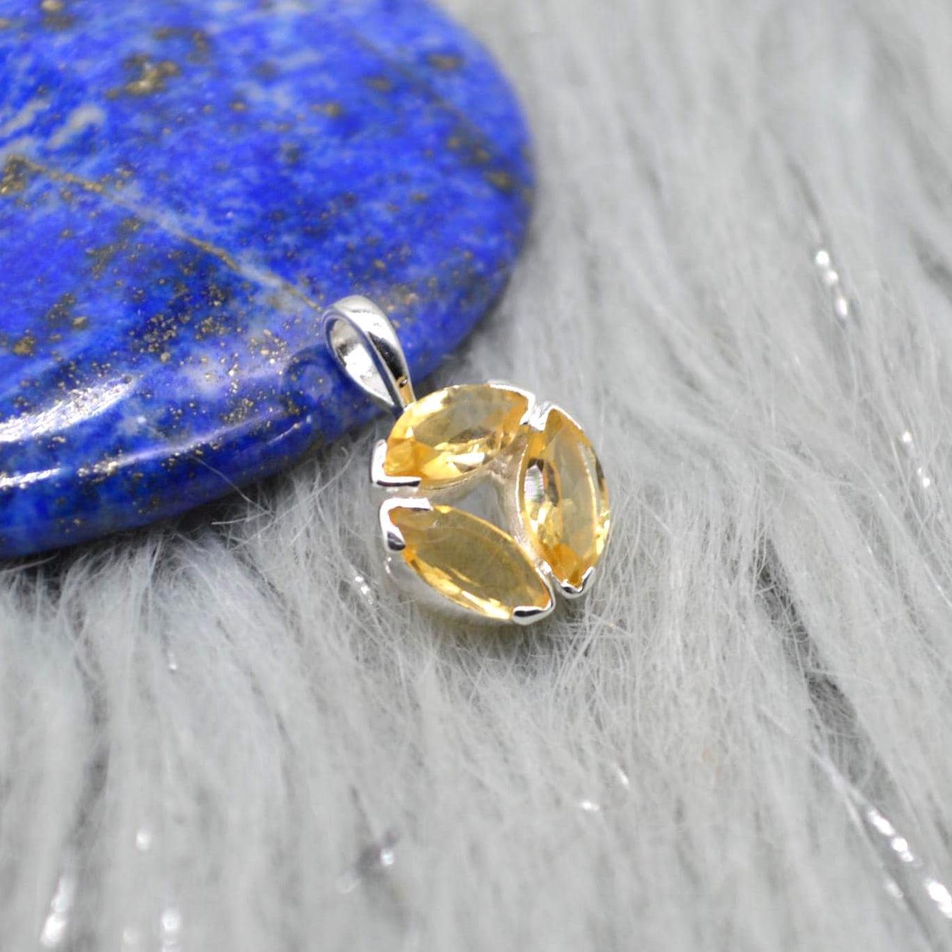 Citrine Sterling Silver Pendant: November Birthstone, Yellow Gemstone Necklace