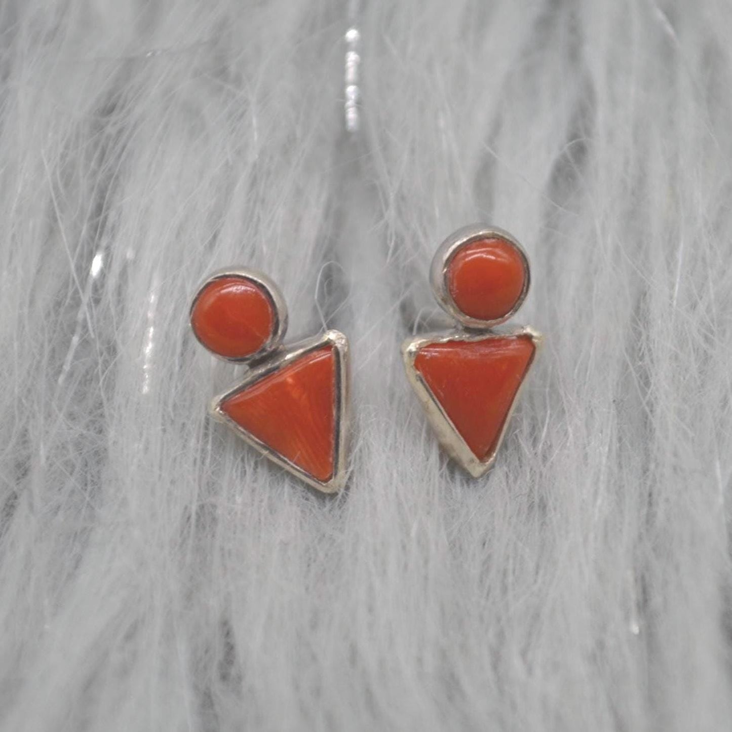 Red Coral Silver Stud Earrings: Dainty Gemstone Jewelry, Minimalist Sterling Silver Drop