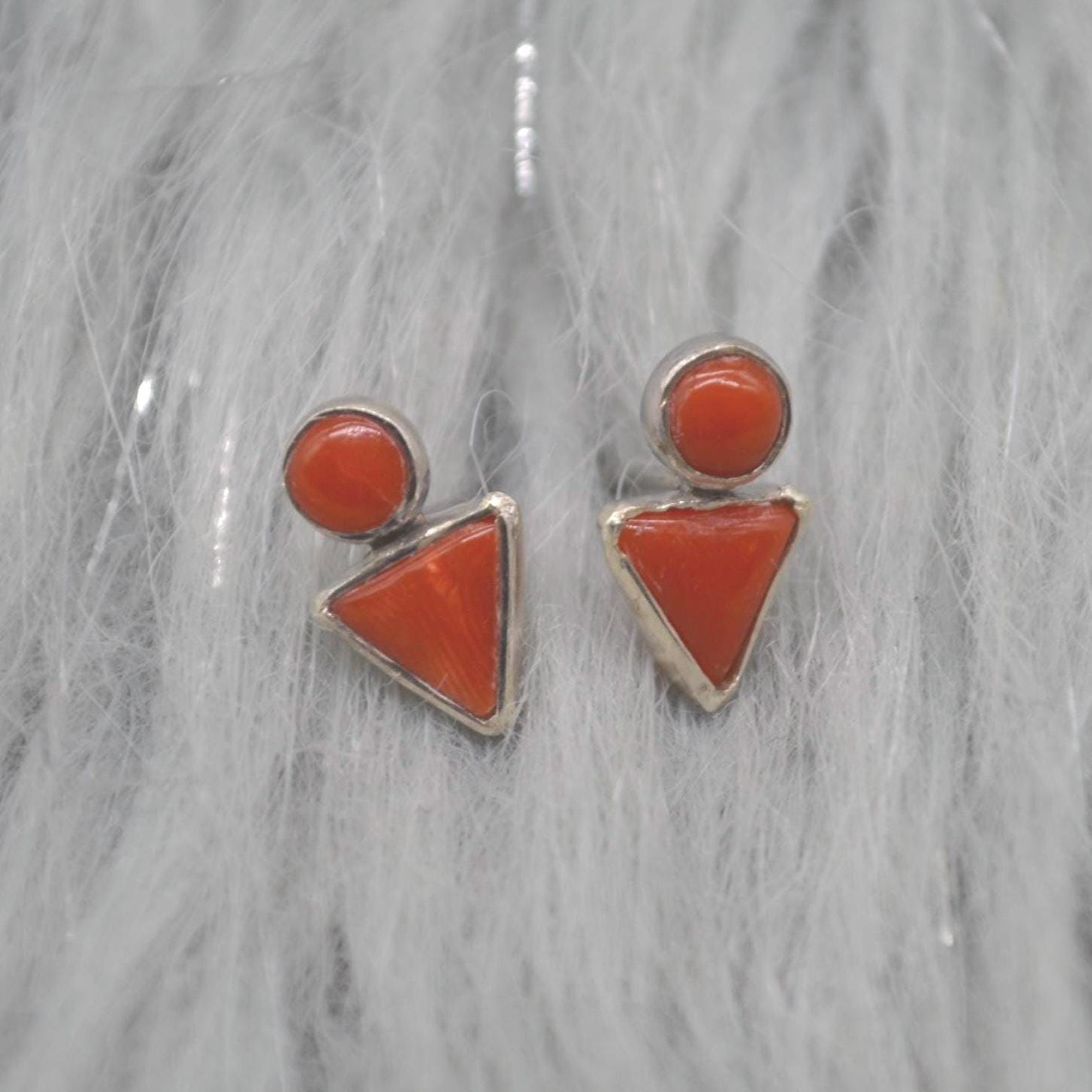 Red Coral Silver Stud Earrings: Dainty Gemstone Jewelry, Minimalist Sterling Silver Drop