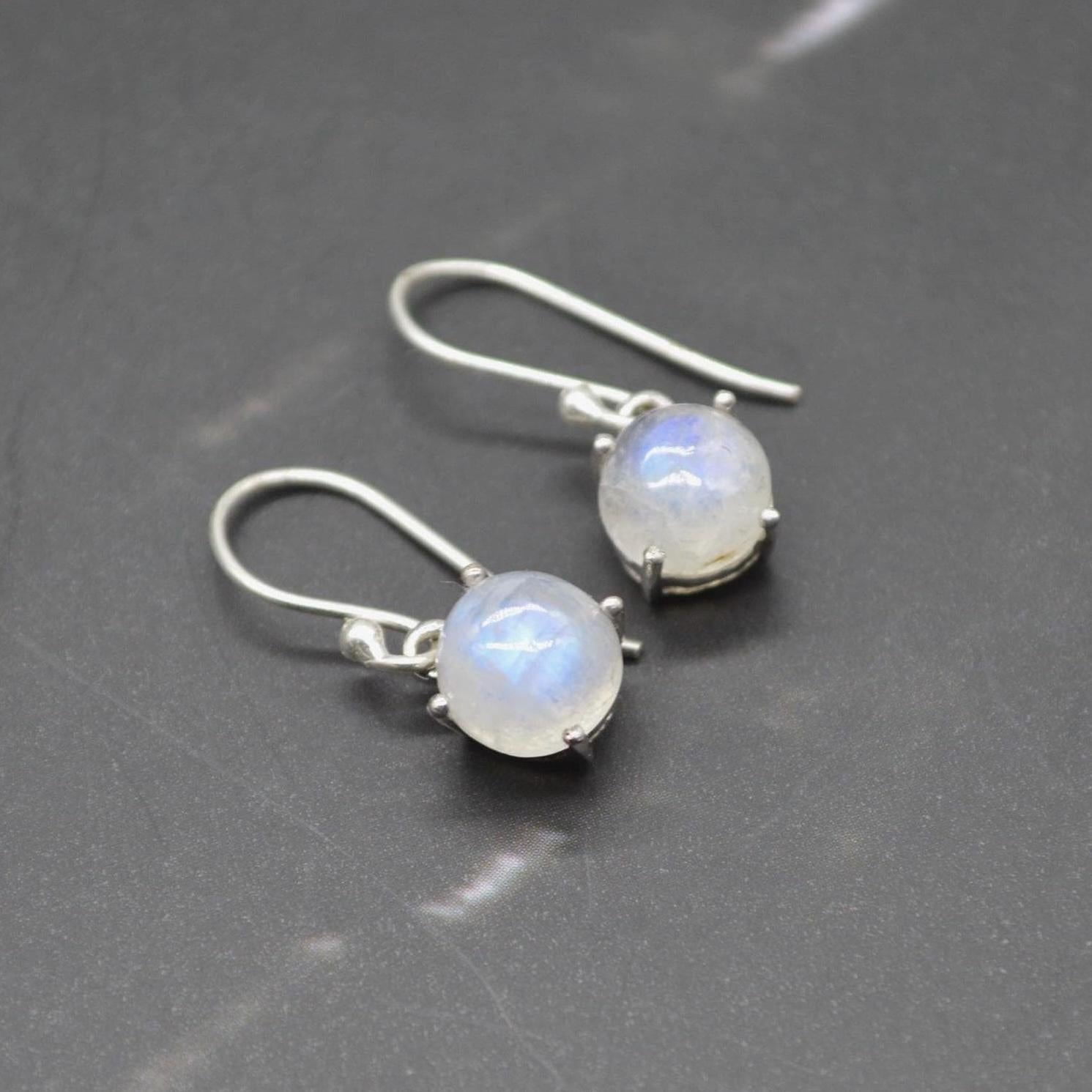Carnelian or Moonstone Earrings: Sterling Silver, Dangle Drop