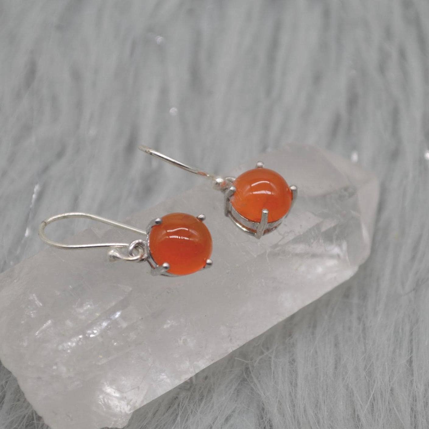 Carnelian or Moonstone Earrings: Sterling Silver, Dangle Drop