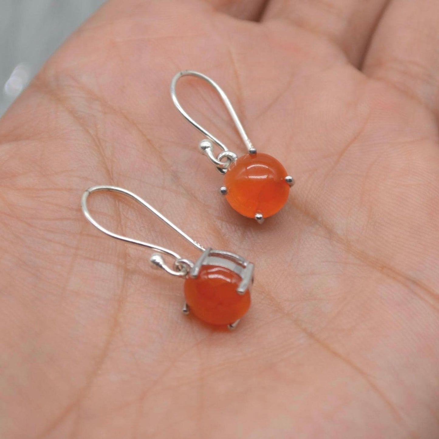 Carnelian or Moonstone Earrings: Sterling Silver, Dangle Drop
