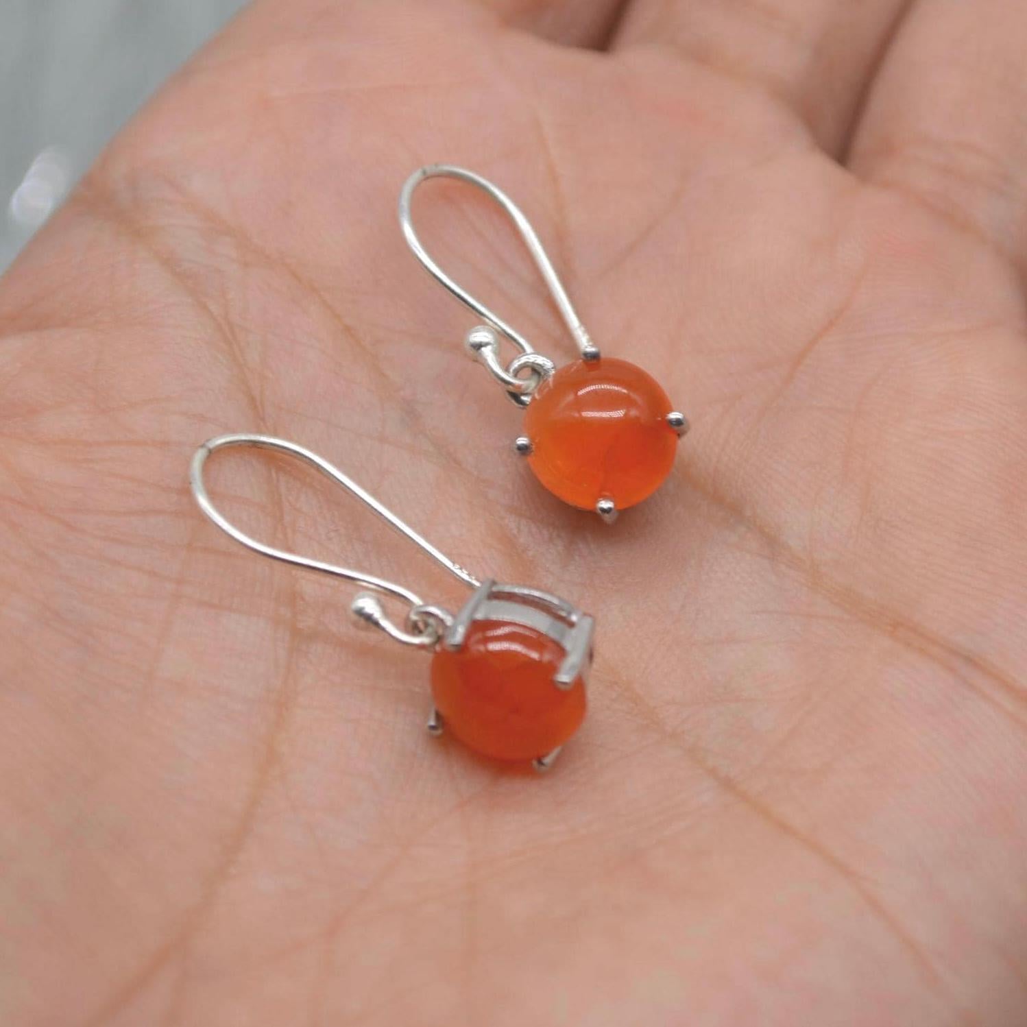 Carnelian or Moonstone Earrings: Sterling Silver, Dangle Drop