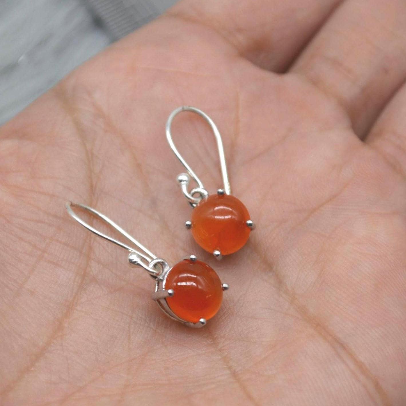 Carnelian or Moonstone Earrings: Sterling Silver, Dangle Drop