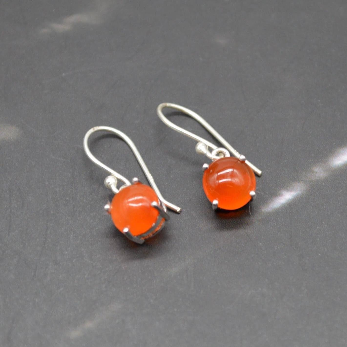 Carnelian or Moonstone Earrings: Sterling Silver, Dangle Drop