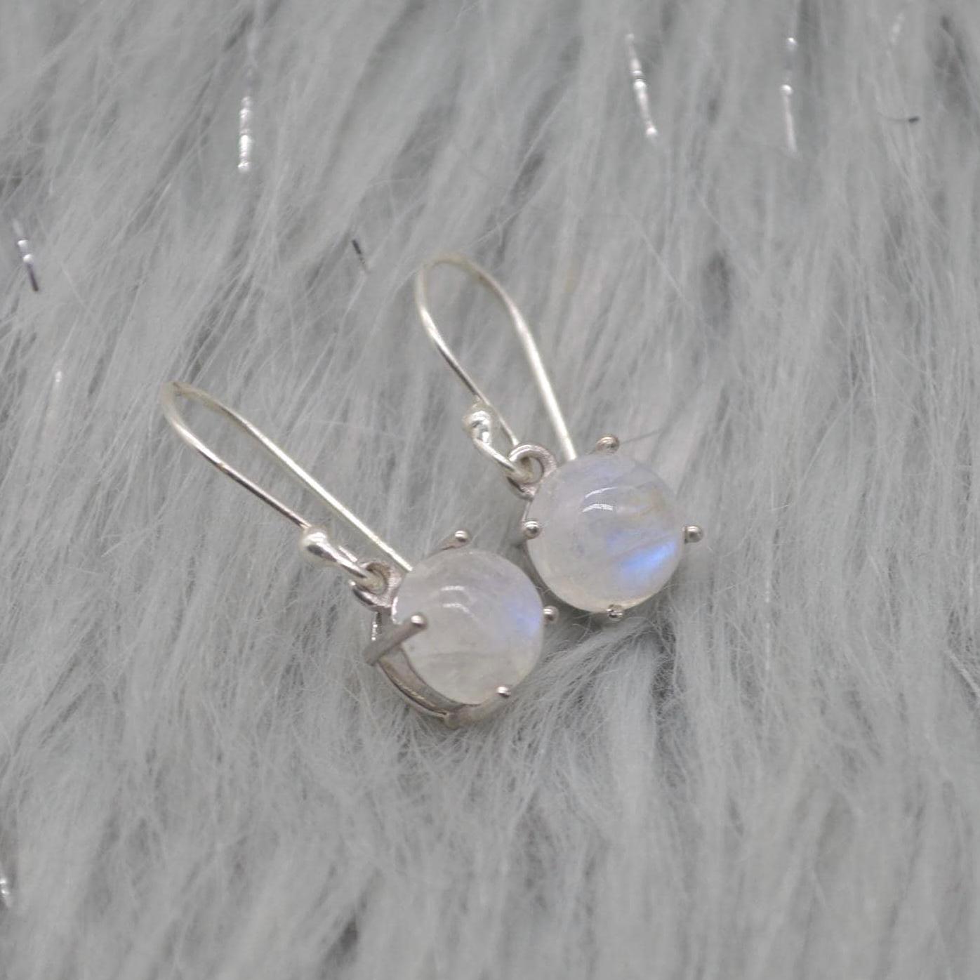 Carnelian or Moonstone Earrings: Sterling Silver, Dangle Drop