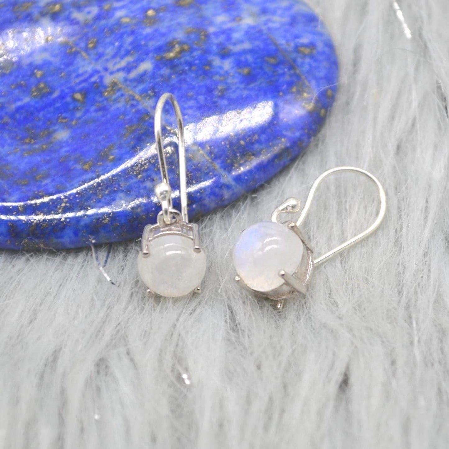 Carnelian or Moonstone Earrings: Sterling Silver, Dangle Drop