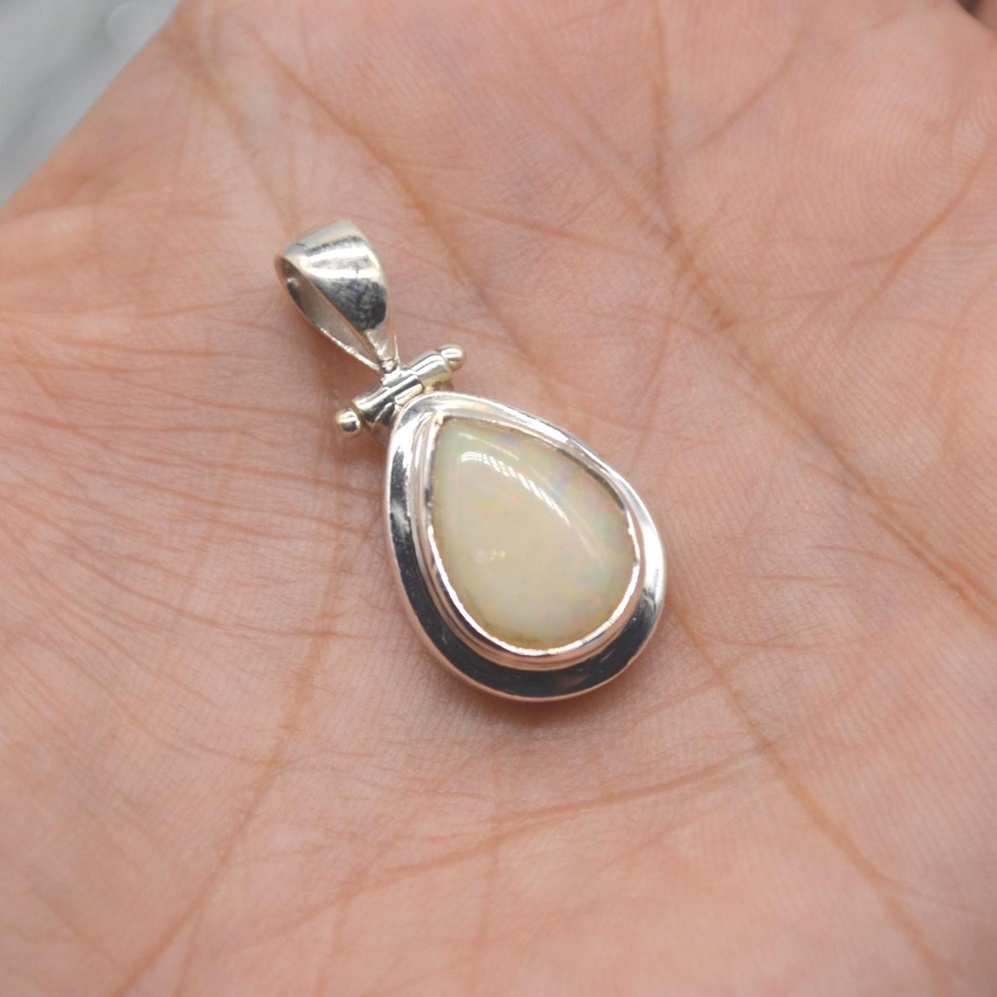 White Opal Pendant: Sterling Silver Necklace, Gemstone Pendant